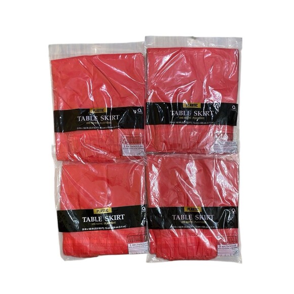 Red TABLE SKIRT, 29" X 14' Pleated Plastic Disposable Waterproof Set Of 4 - Picture 2 of 6